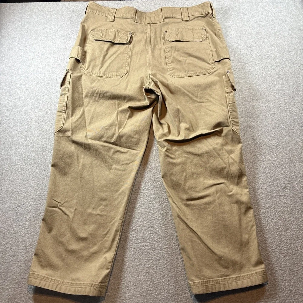 Duluth Trading Flex Fire Hose Men's 42x30 Cargo Khaki Pants Outdoor Work Canvas